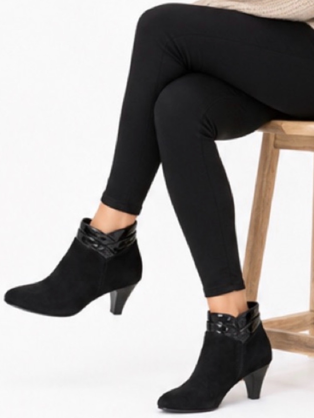 East 5th Black Faux Suede Heeled Ankle Booties Size 7M Faux Croc Trim